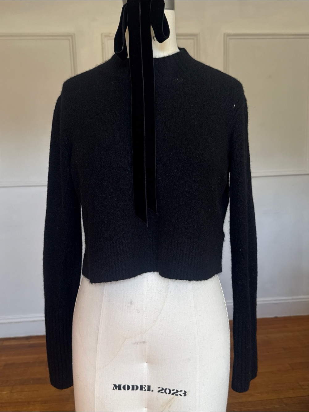 All Saints Black Cropped Crewneck Sweater